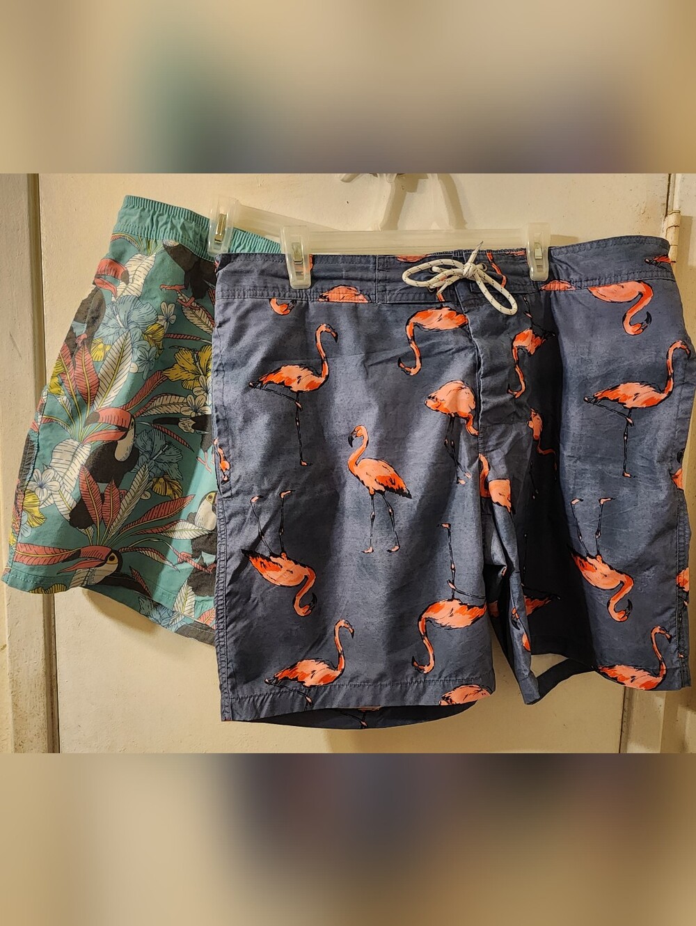 St. John's Bay Navy Flamingo Print Men's Swim Shorts & Original Use Teal Bird